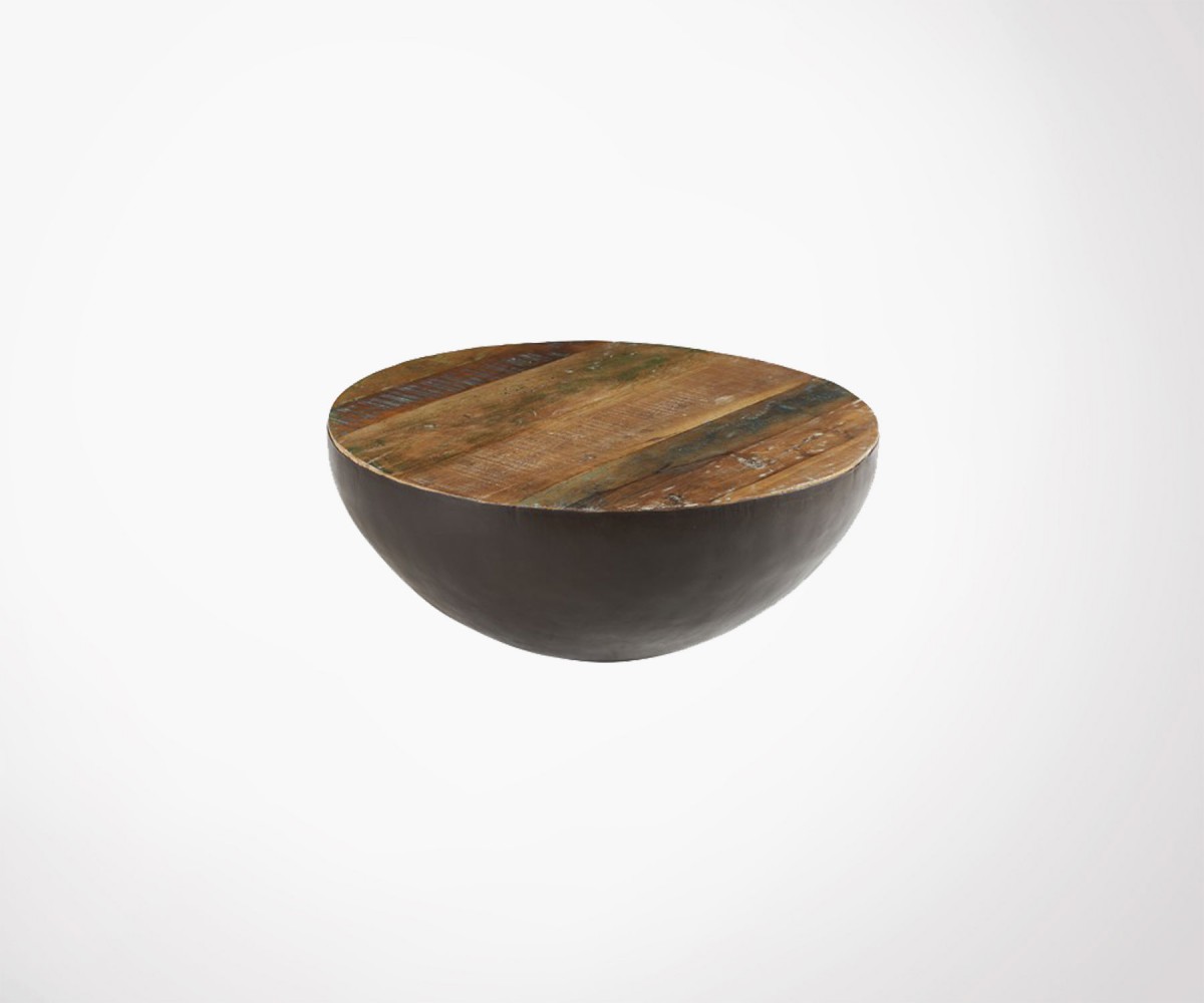 Round Coffee Table Made From Mango Wood And Black Metal J Line Grande Table Be Demi Sphère Métal Et Bois Bould 90 Cm Loading Zoom