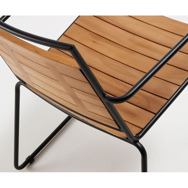 Chaise de jardin bois massif teck et pieds métal noir  style moderne