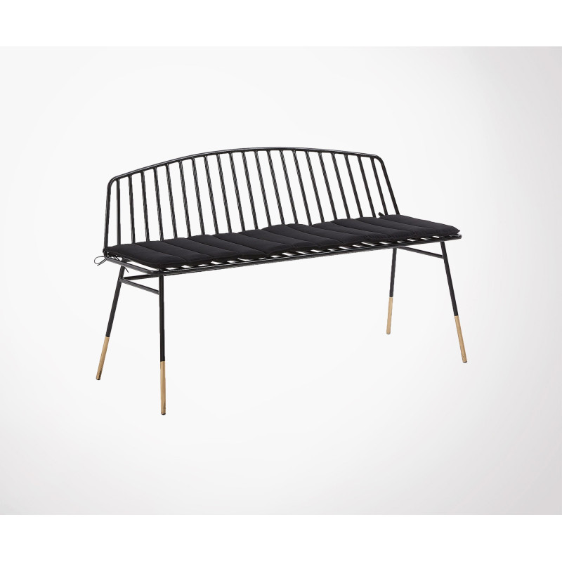 Banc Design 120cm En Metal Noir Avec Pieds Laiton Coussins D Assise