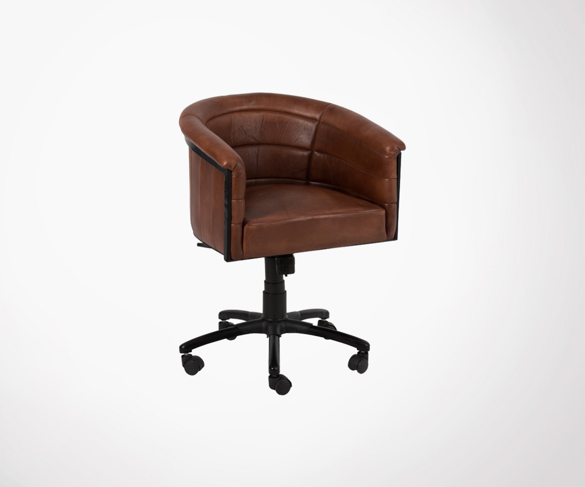 Chaise de bureau rétro cuir cognac pivotante marque JLine