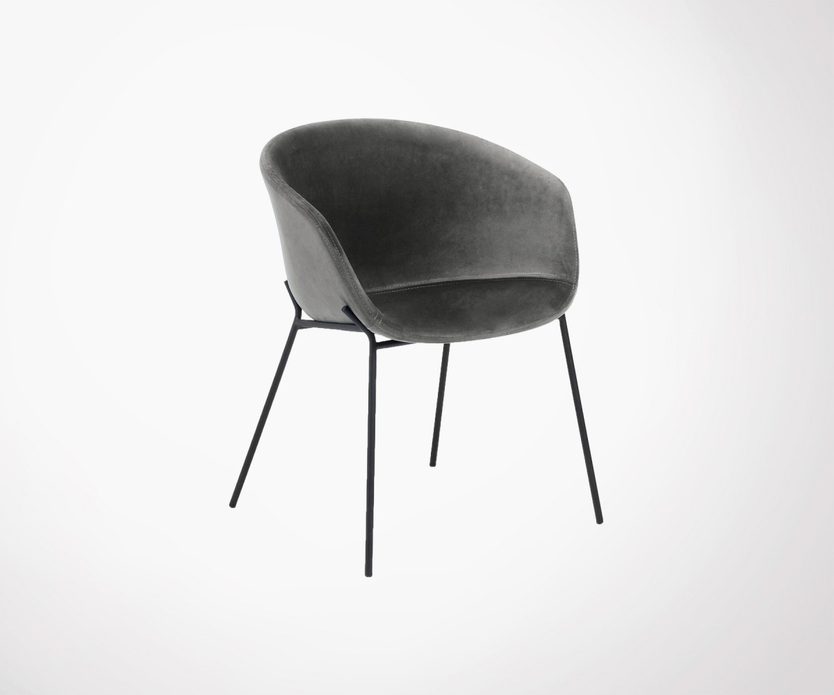 Chaise velours assise large design avec pieds métal noir Chaise velours assise large design avec pieds métal noir