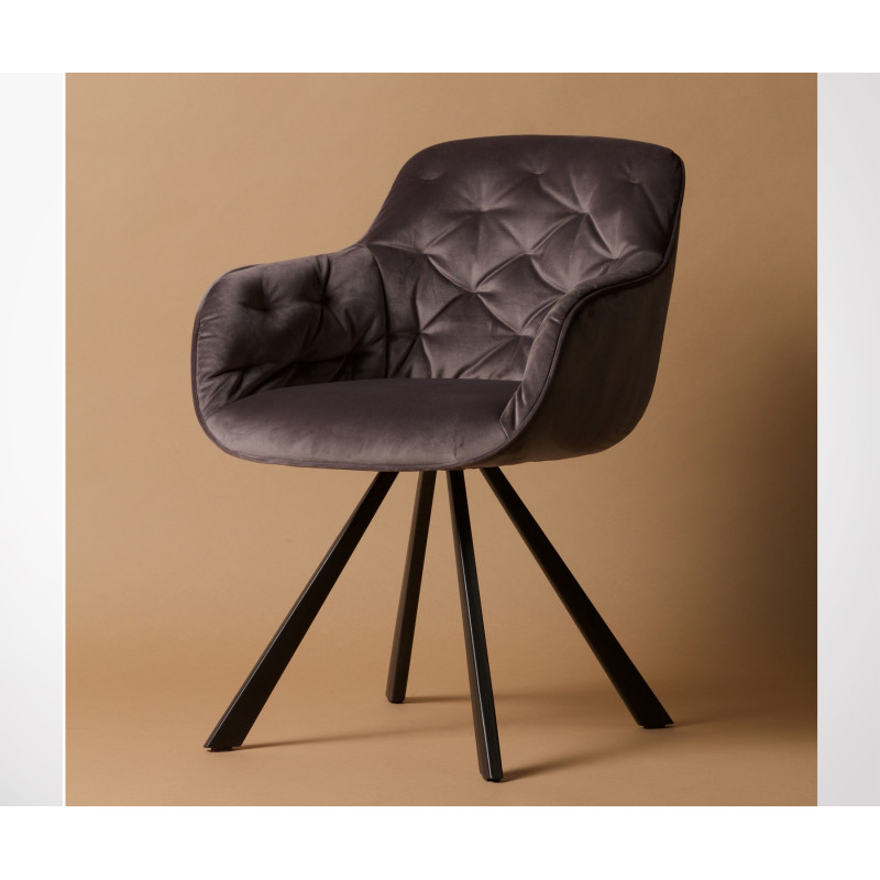 Chaise velours brillant rembourrée capitonnée ELIAN