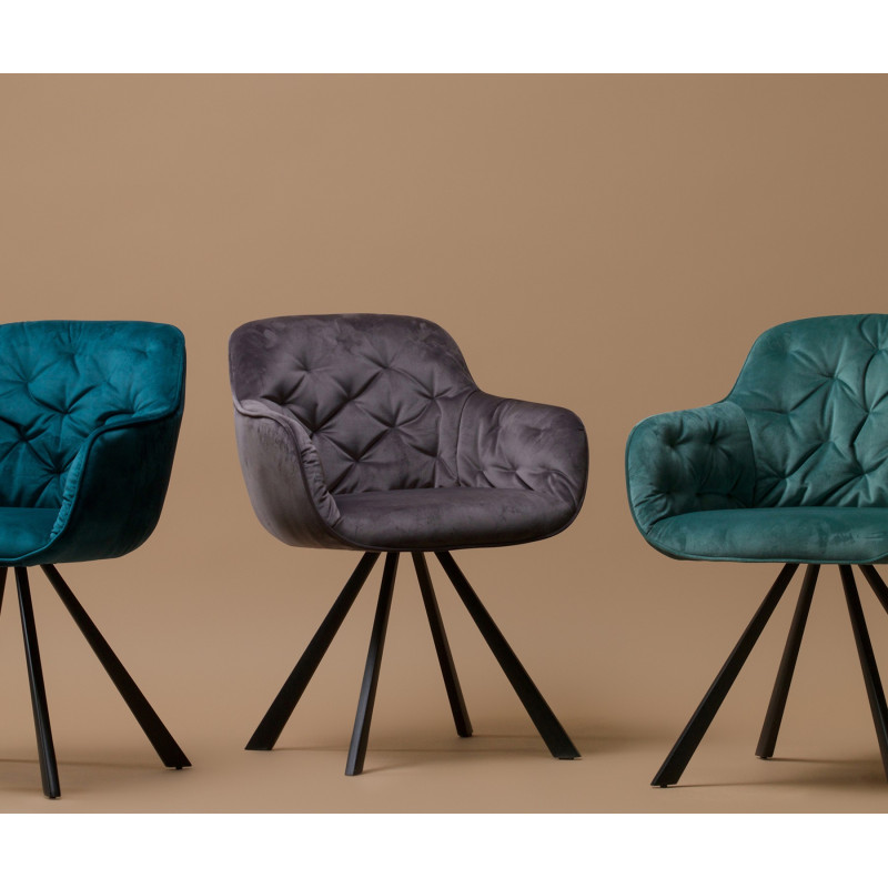 Chaise velours brillant rembourrée capitonnée ELIAN