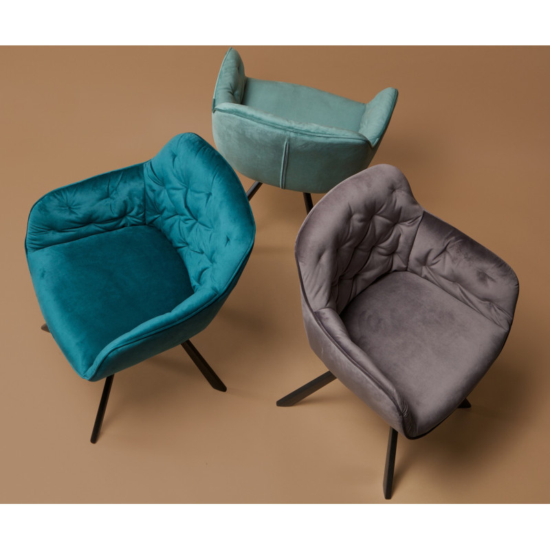 Chaise velours brillant rembourrée capitonnée ELIAN