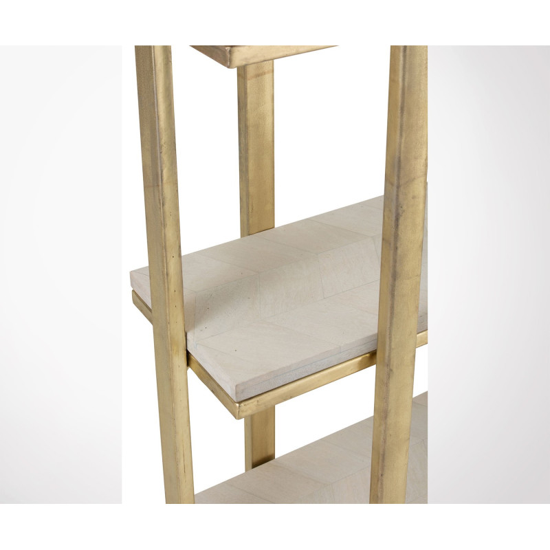 Etagère 4 étages bois et métal blanc et doré TINA
