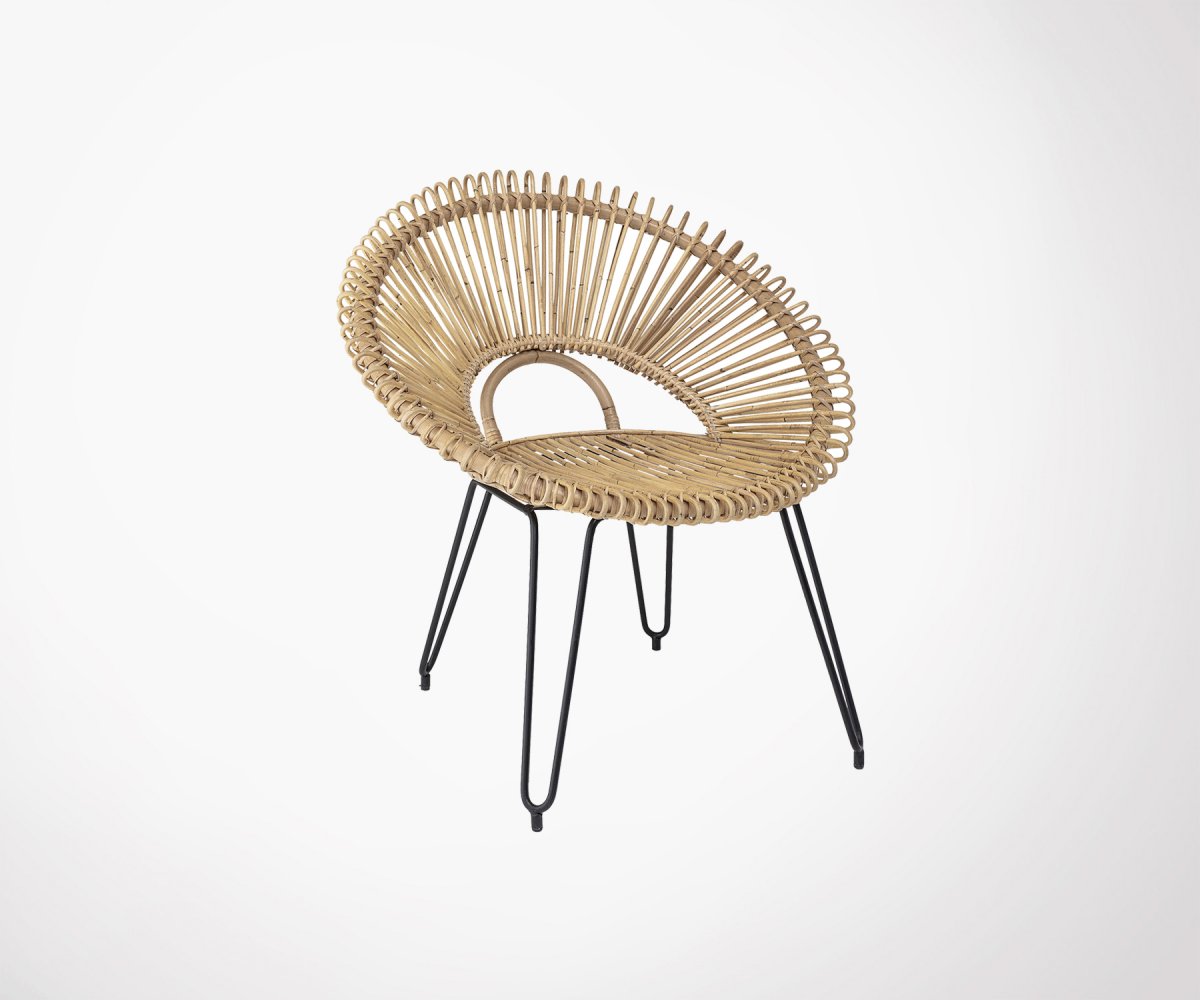Chaise lounge en rotin véritable et pieds métal noir - Bloomingville Chaise lounge en rotin véritable et pieds métal noir - Bloomingville