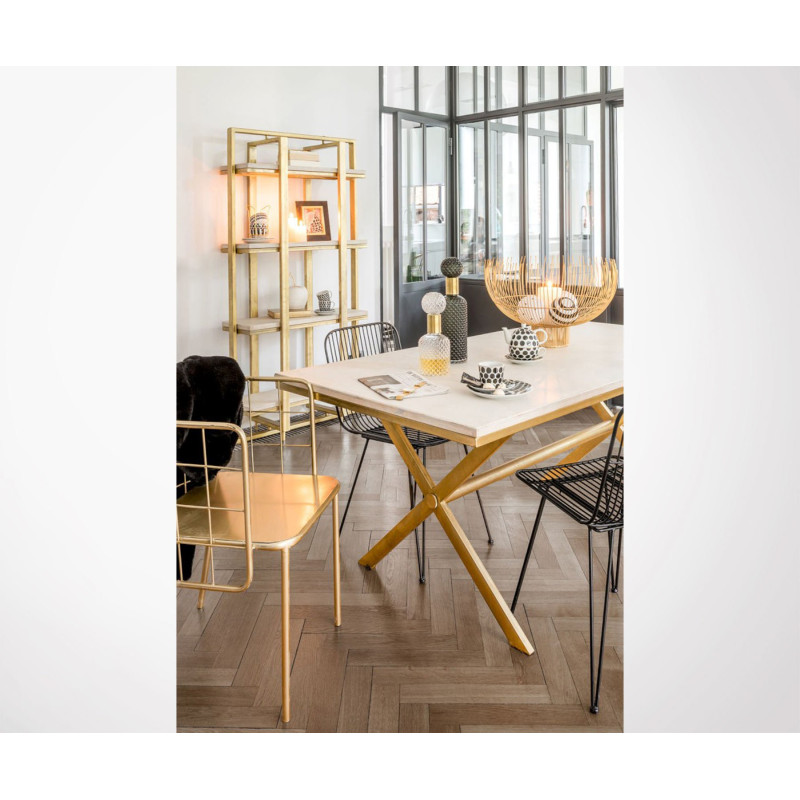 Etagère 4 étages bois et métal blanc et doré TINA