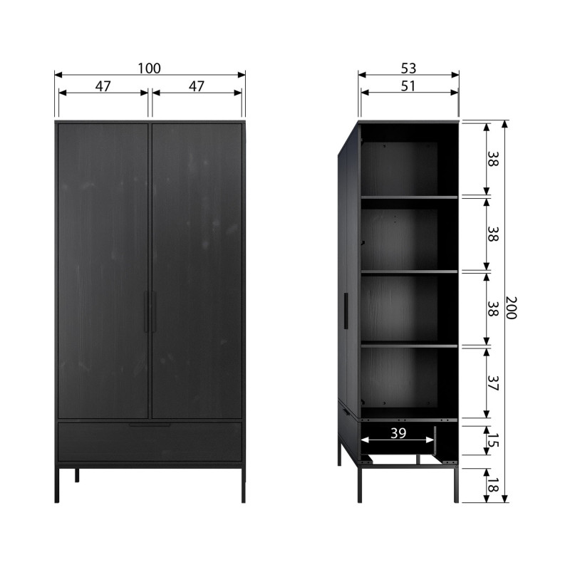 Armoire à linge 180x100cm bois massif fsc MADAM - Woood