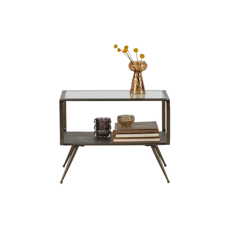 Table d'appoint rectangulaire métal et verre style antique DOUGLAS