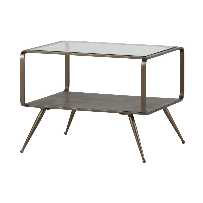 Table d'appoint rectangulaire métal et verre style antique DOUGLAS