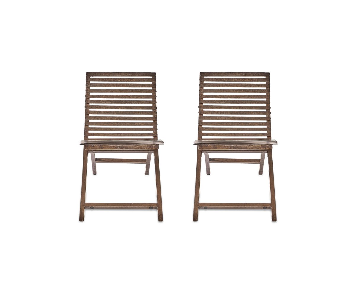 Duo chaises de jardin design métal et bois COLI