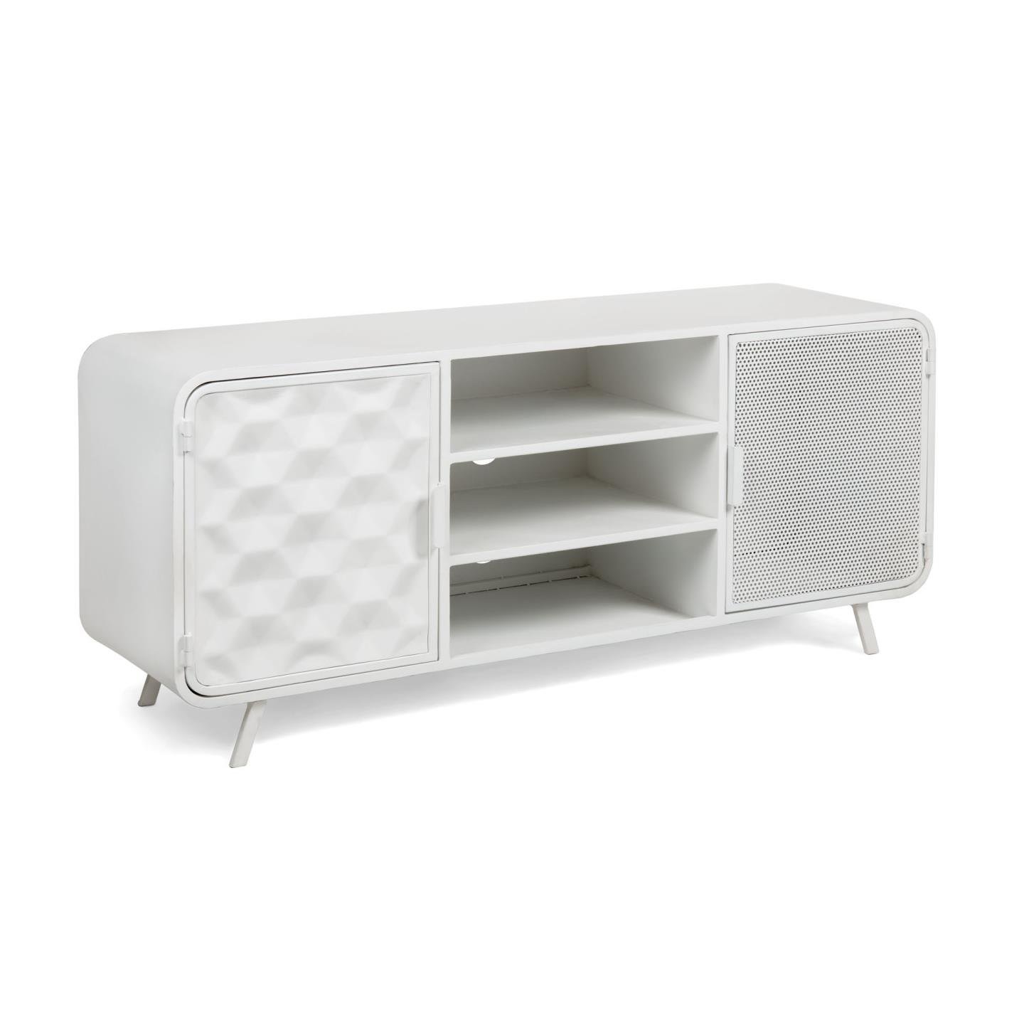 Meuble Tv Design Metallique Blanc 140cm Porte Grillage