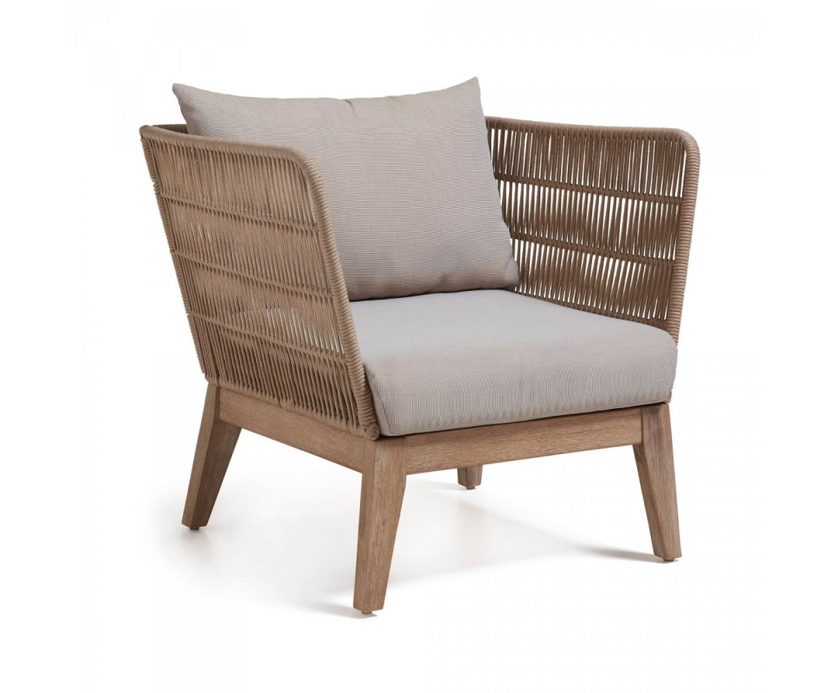 Fauteuil d'extérieur douillet en bois et corde BENY, au top