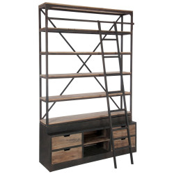 Bibliothèque avec échelle style industriel SACEL - 160 cm