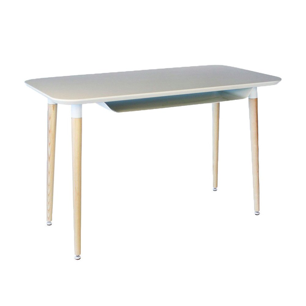 Petit Bureau Scandinave Blanc Et Naturel 120cm Avec Rangements