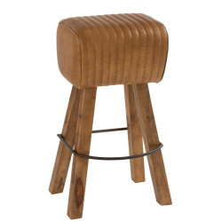 Tabouret de bar authentique rond style ethnique 80cm en chène naturel