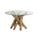 Table à manger ronde bois et verre BOHEMIANE