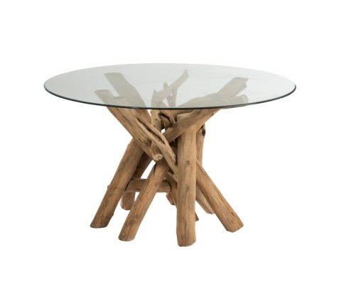 Table à manger ronde bois et verre BOHEMIANE