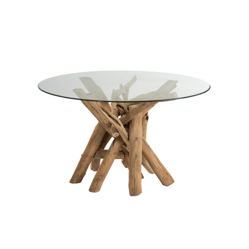 Table à manger ronde bois et verre BOHEMIANE