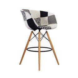 Tabouret tissu patchwork blanc et noir MOND