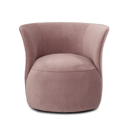 Fauteuil pivotant rond en velours rose ROZIE