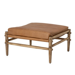 Petit banc carré style vintage en cuir TIAMA