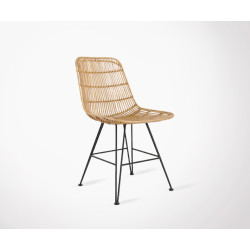 Chaise design rotin naturel pieds métal noir RATTAN