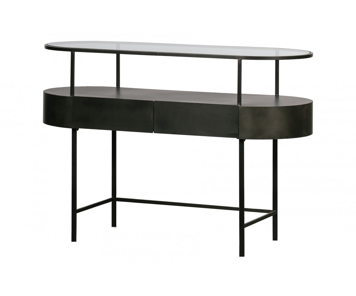 Console Contemporaine En Metal Noir Avec Tiroirs Tadali