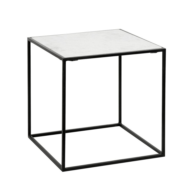 Table d'appoint carrée en métal et marbre blanc FRIZZ
