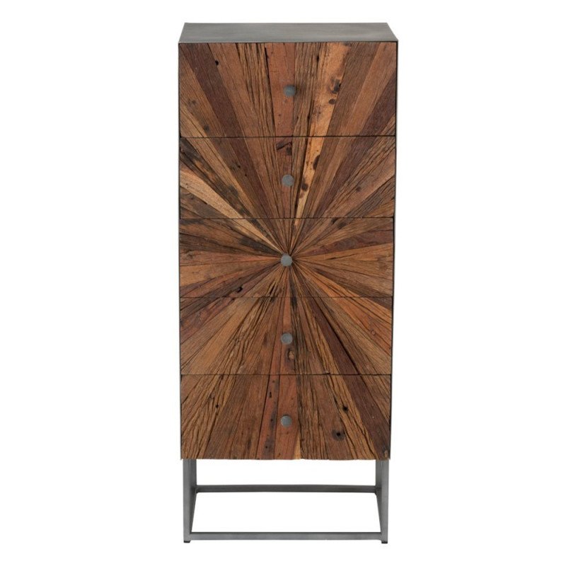 Commode haute moderne 5 tiroirs en bois NIKINE