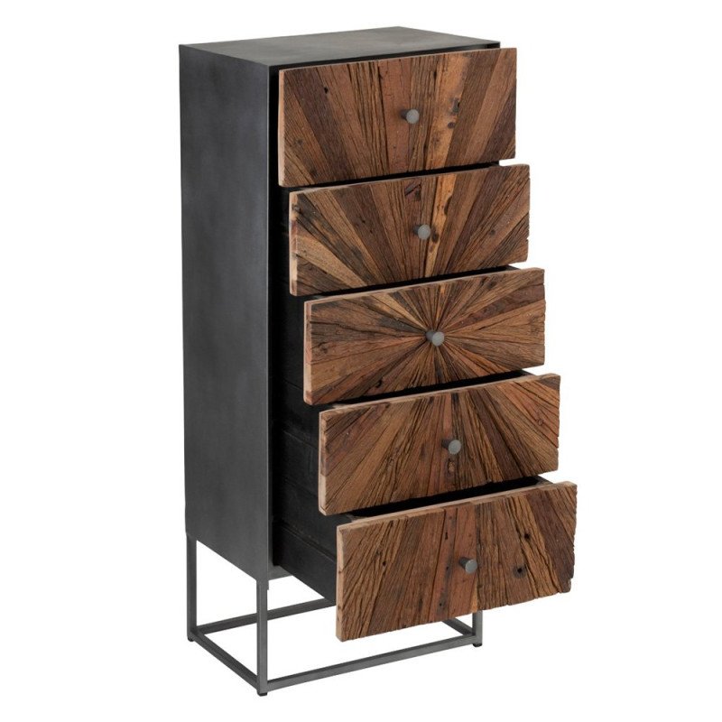 Commode haute moderne 5 tiroirs en bois NIKINE