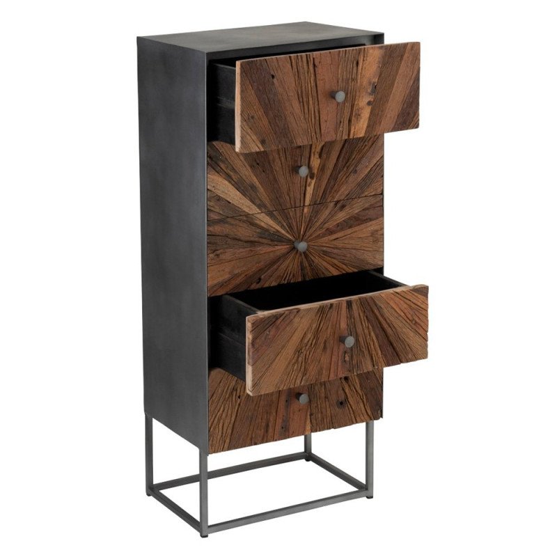 Commode haute moderne 5 tiroirs en bois NIKINE