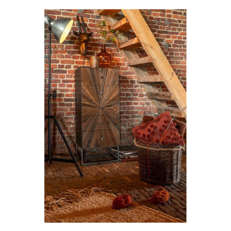 Commode haute moderne 5 tiroirs en bois NIKINE