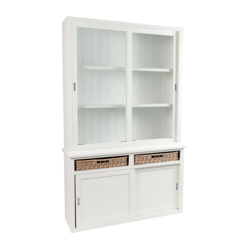 Grand buffet vitré en bois blanc BOUCOTTE