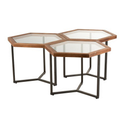 Lot de 3 tables basses en verre YVONNE