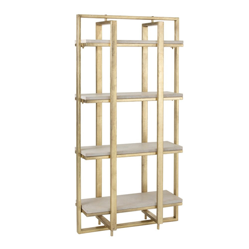 Etagère 4 étages bois et métal blanc et doré TINA