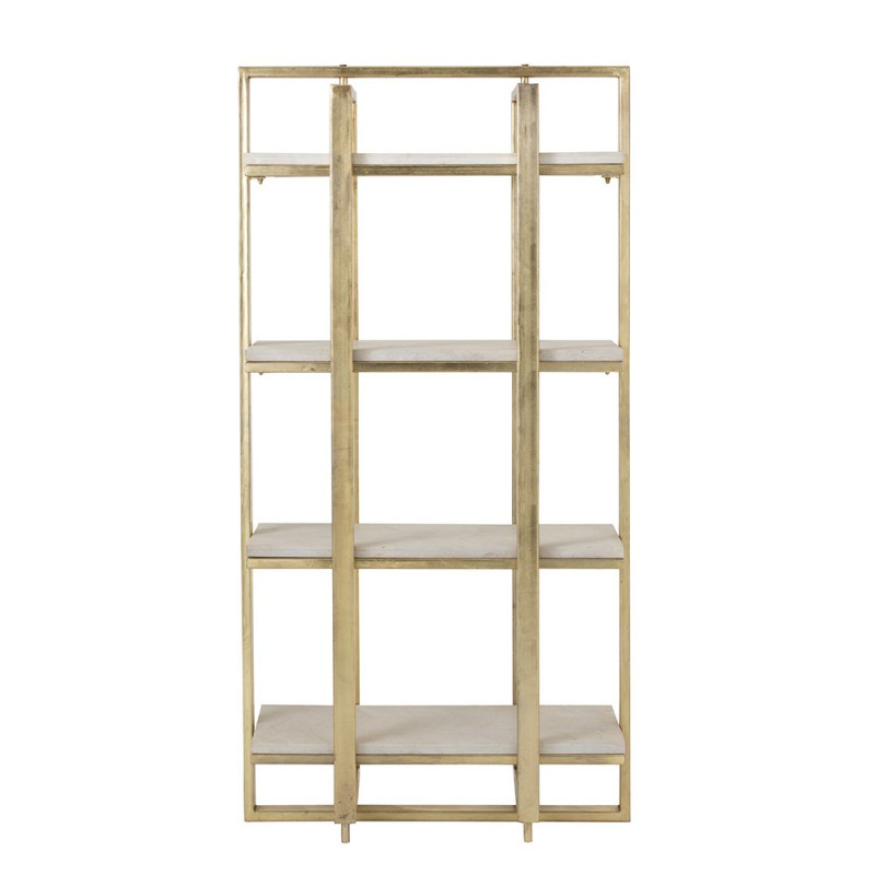 Etagère 4 étages bois et métal blanc et doré TINA