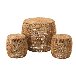 Petite table + 2 tabourets naturels en jacinthe SALINE