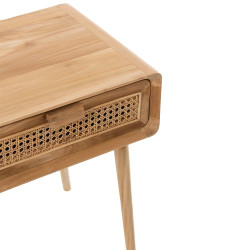 Table de chevet en teck et cannage avec tiroir SABLA