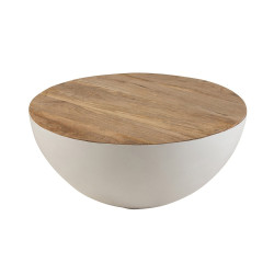 Table basse ronde en bois et métal blanc RAFIK