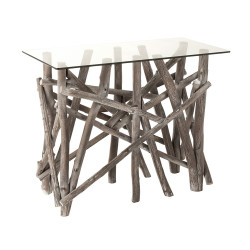 Console bohème bois plateau verre LIAM