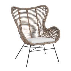 Fauteuil extérieur rotin naturel avec coussin NARNOP