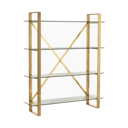 Etagère 4 planches en métal doré et verre CROSS