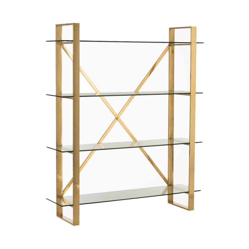 Etagère 4 planches en métal doré et verre CROSS