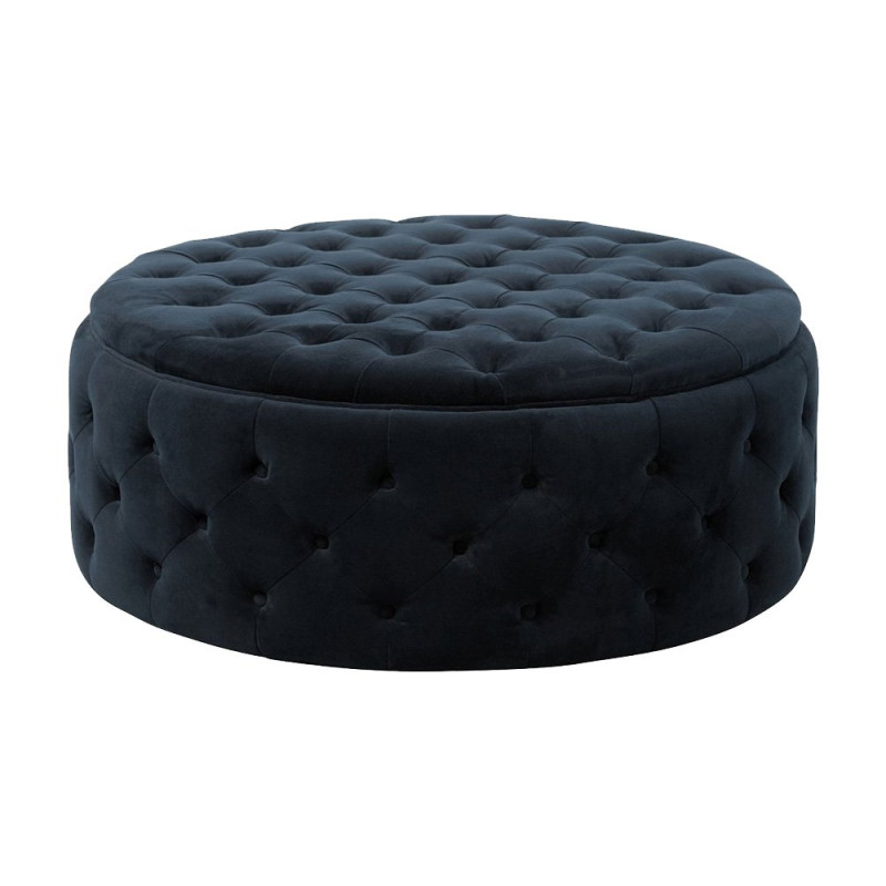 Grand pouf rond style moderne velours noir DOUNE