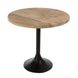 Table de bar 65cm pied central métal plateau bois BROK