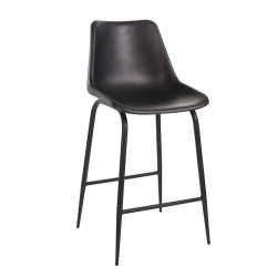 Tabouret vintage en cuir et métal noir ZONA