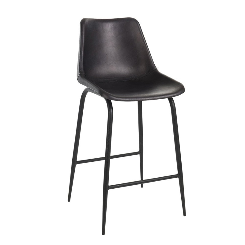 Tabouret moderne en cuir et métal noir ZONA