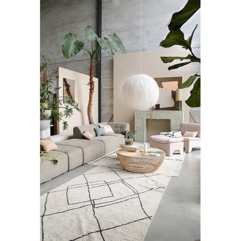 Pouf rectangulaire en lin mélangé beige MOÉ