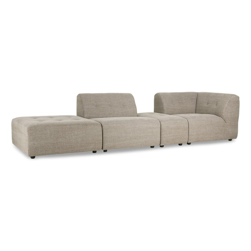Pouf rectangulaire en lin mélangé beige MOÉ